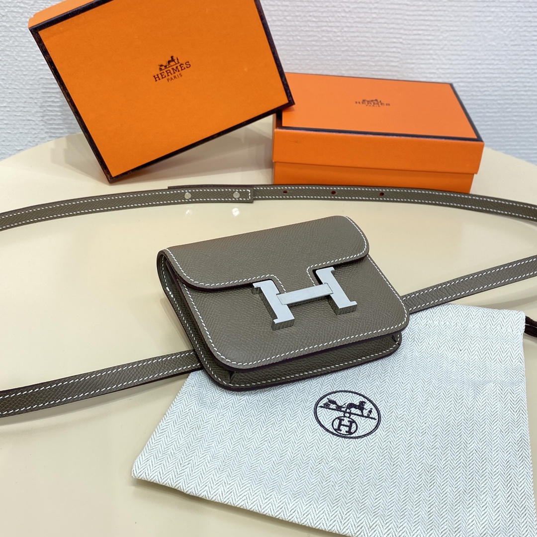 Hermes Constance Slim Wallet Belt Bag In Etoupe Epsom Leather